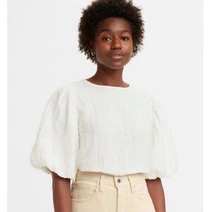 NWOT House of Harlow 1960 Linen Rayon Cream Balloon Sleeve Top